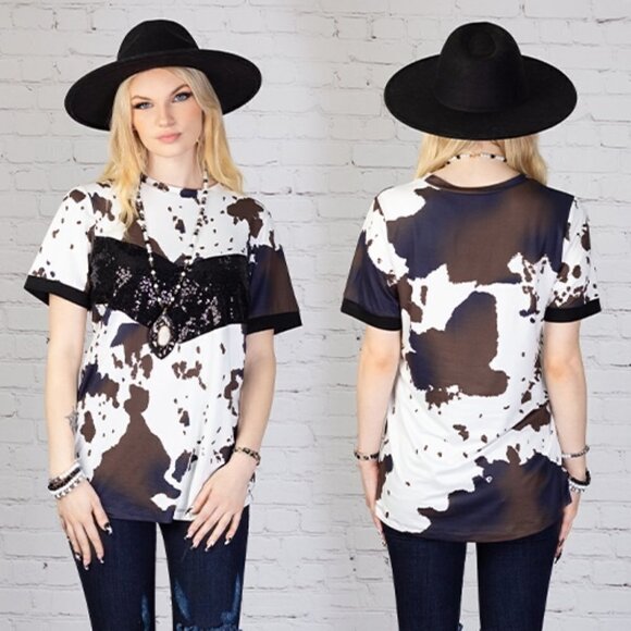 THE SEQUOYAH LADIES COWPRINT/SEQUINED T SHIRT - Picture 2 of 8